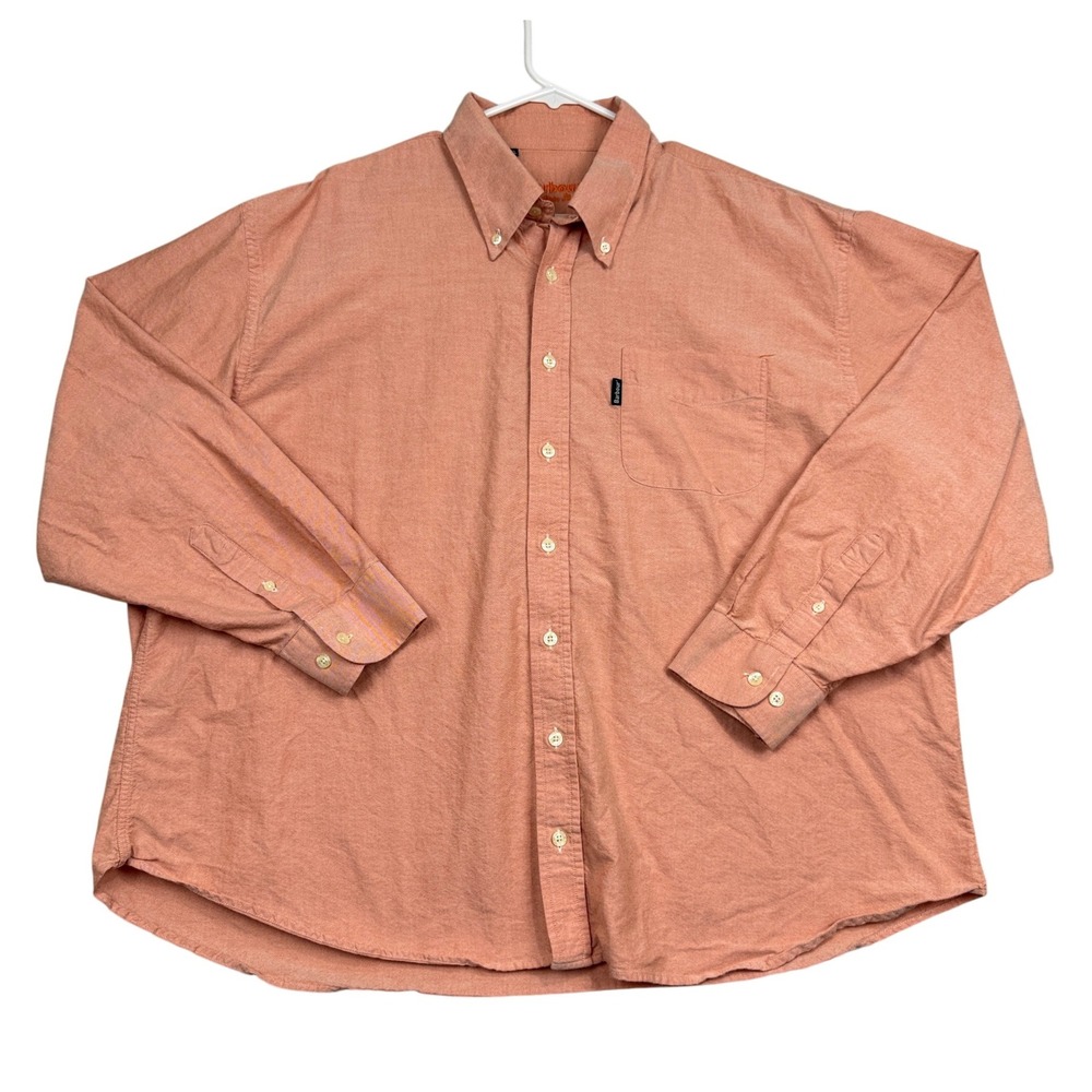 Barbour The Plain Shirt Mens 2XL Coral Orange Cotton Oxford Button Long Sleeve